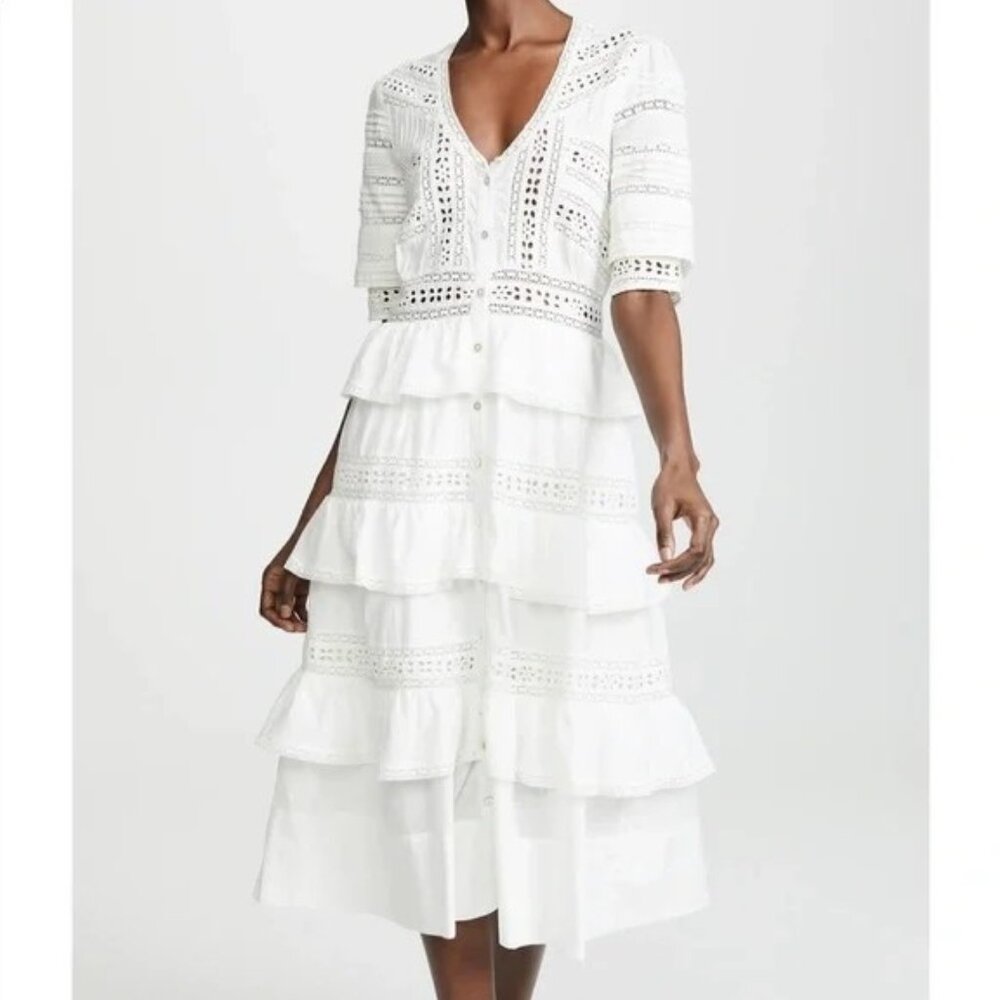 LoveShackFancy Rebecca Eyelet Dress - Antique White, XS
